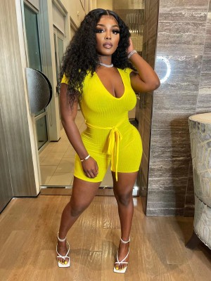 Sexy Skinny Solid V-Neck Jumpsuit