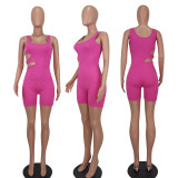 Sexy pit strip solid color suspender jumpsuit