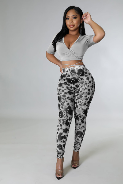 Fashion sexy mesh print two-piece set
