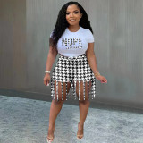 Women's Fashion Tassel Print Small Size Two Piece