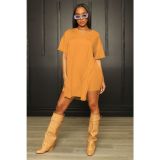 Split short-sleeved shorts temperament commuter solid color two-piece set