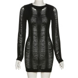 Sexy Hollow Open Back Knit High Waist Bag Hip Slim Fit Slim Dress
