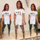 Women's Short Sleeve Pants Casual Fashion Print Two Piece Set
