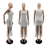 Solid Color Strapless Ribbon Sleeveless Dress