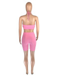 Sexy pit strip halter neck tie two-piece suit