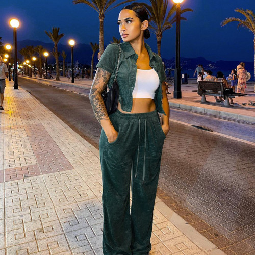 high waist casual suit all match slim two piece suit