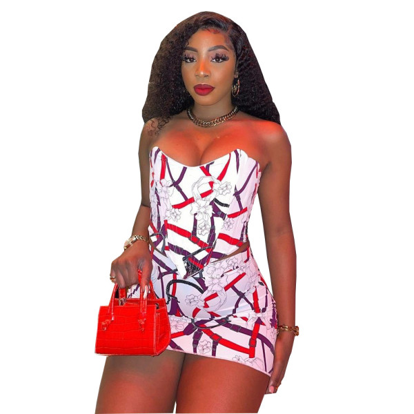 Wrap chest open back zipper stitching contrast color fashion two-piece women's