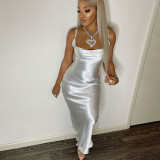 dress feminine satin suspender maxi dress