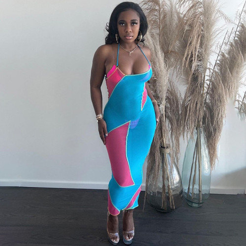 Mesh Sheer Contrast Slip Dress