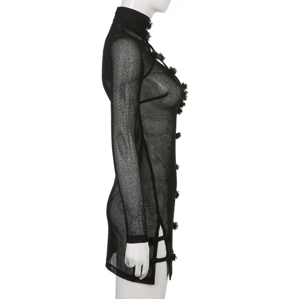 Mesh Beach Modified Cheongsam Hollow Out Sexy Dress
