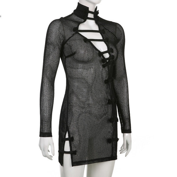 Mesh Beach Modified Cheongsam Hollow Out Sexy Dress