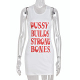 women's sleeveless hollow letter bag hip dress