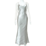 dress feminine satin suspender maxi dress