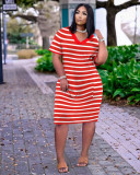 Ladies Fashion Sexy Loose Striped Print V-Neck Casual Dress With Pockets