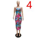 Gradient print cross straps open back wrap chest bag hip sexy nightclub dress