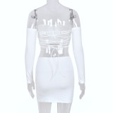 Chest Wrap Tie Long Sleeve Two Piece Sexy Skirt