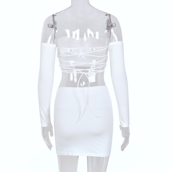 Chest Wrap Tie Long Sleeve Two Piece Sexy Skirt