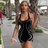 Women's Fashion Women's Stitch Print Street Style Casual Sling Jumpsuit