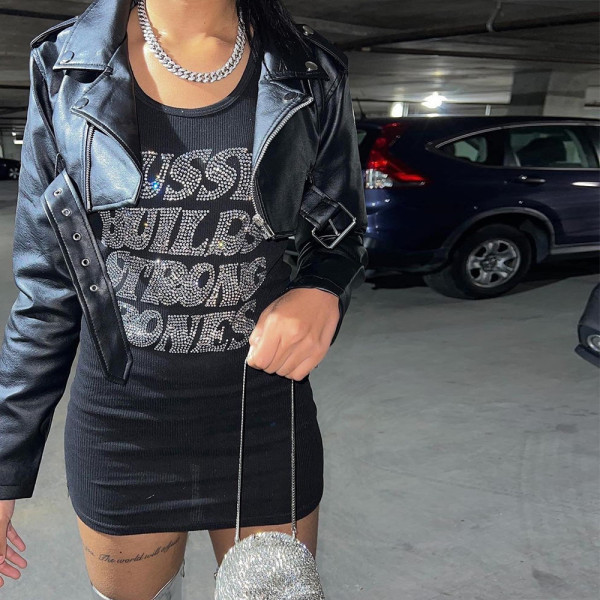 Sleeveless Dress Off-Shoulder Hollow Hollow-Diamond Package Hip Skirt