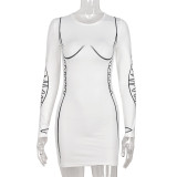 Women's Sexy Thin Round Neck Long Sleeve Dress