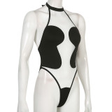 Swimsuit Sexy Mesh Panel Sleeveless Halter Bodysuit
