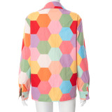 Women's Design Shirt Print Contrast Top Long Sleeve