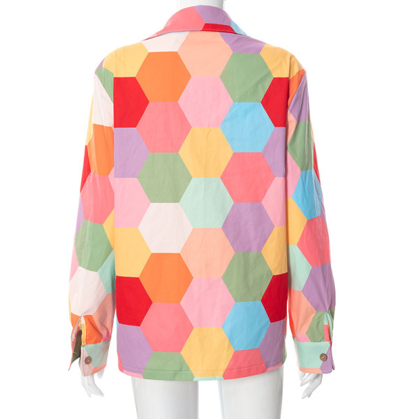 Women's Design Shirt Print Contrast Top Long Sleeve