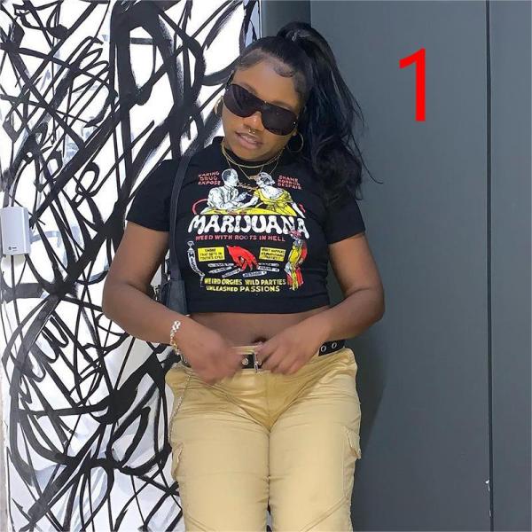 Printed Letter Crew Neck Top Short Sleeve T-Shirt