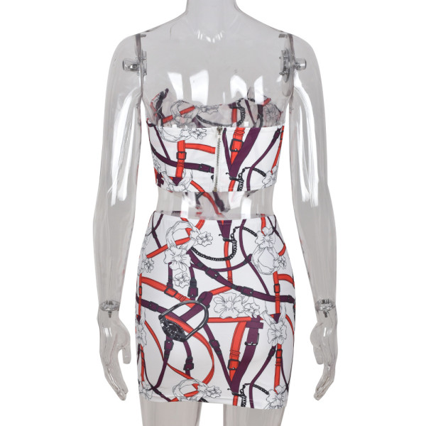 Wrap chest open back zipper stitching contrast color fashion two-piece women's