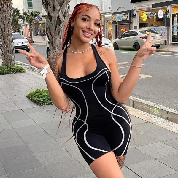 Women's Fashion Women's Stitch Print Street Style Casual Sling Jumpsuit