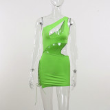 Oblique shoulder hollow strap dress fashionable temperament short skirt