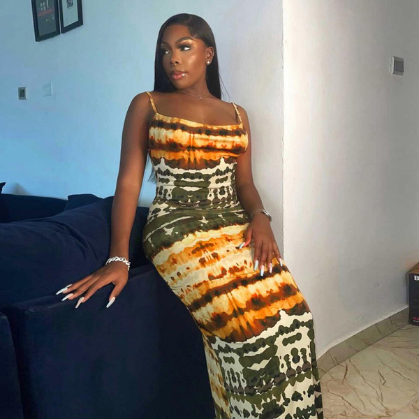 Sling backless tie-dye suspender dress fashion holiday dress women