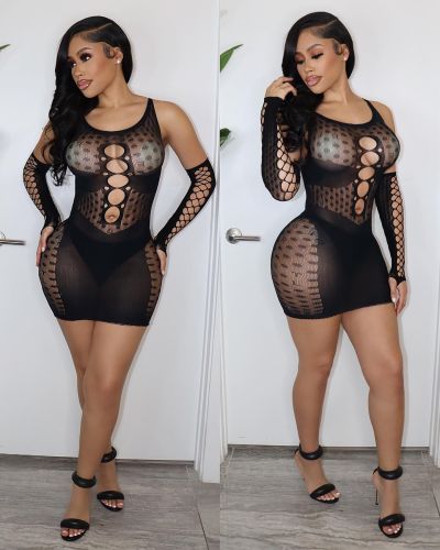 Women's Sexy Hollow Lingerie Sexy Mesh Backless Swimwear Nightclub Dress