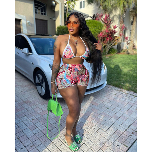 Locator Print Bra Shorts Set Two Piece Set