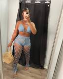 Hollow perspective two-piece beach style fishnet hand hook sexy fashion suit