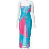 Mesh Sheer Contrast Slip Dress