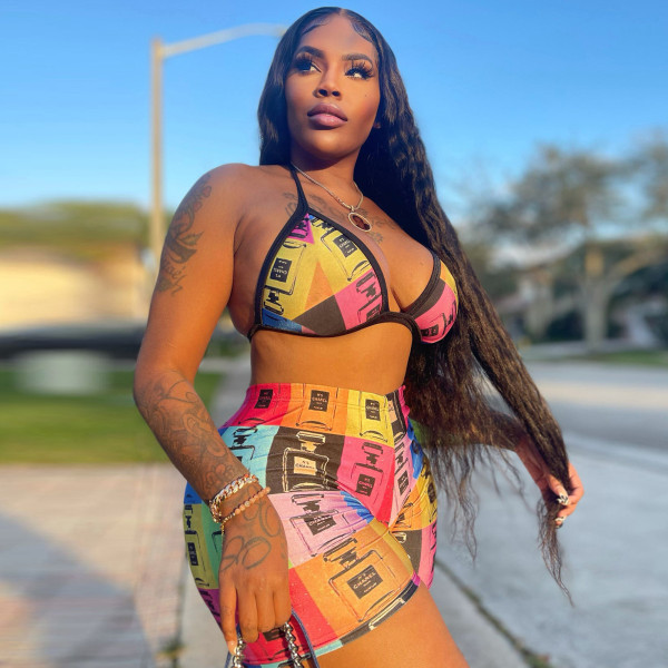 Locator Print Bra Shorts Set Two Piece Set