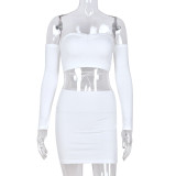 Chest Wrap Tie Long Sleeve Two Piece Sexy Skirt