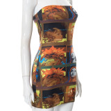 Women's Print Tube Top Design One Shoulder Dress
