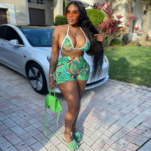 Locator Print Bra Shorts Set Two Piece Set
