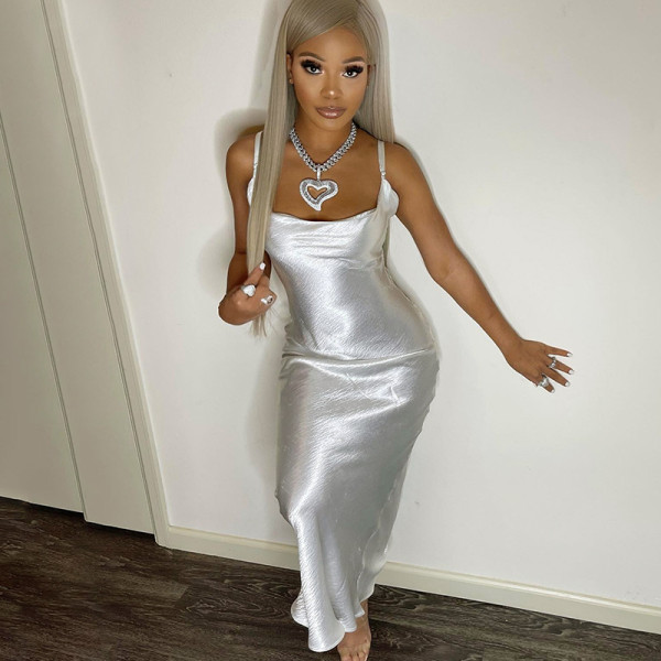 dress feminine satin suspender maxi dress