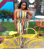 Women's Colorful Striped Sexy Two-Piece Backless Dress