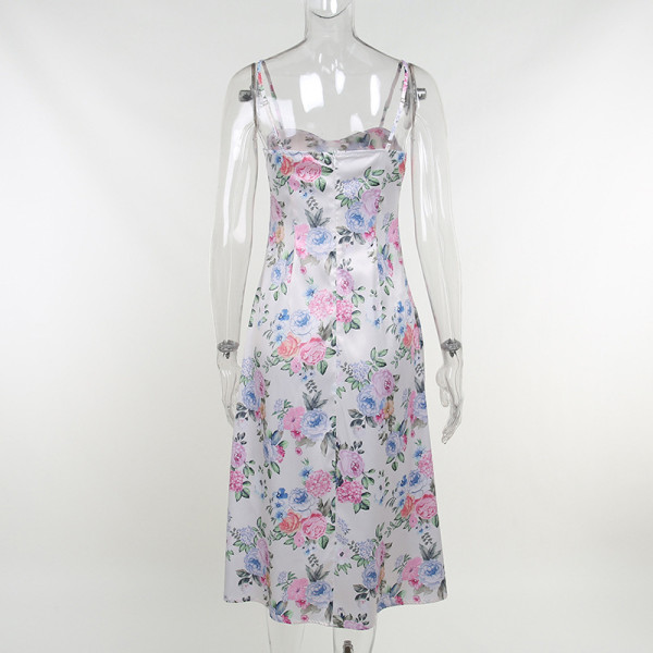 Printed suspender dress fresh and sweet suspender skirt