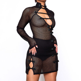 Mesh Beach Modified Cheongsam Hollow Out Sexy Dress