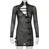 Mesh Beach Modified Cheongsam Hollow Out Sexy Dress