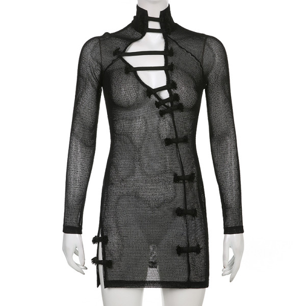 Mesh Beach Modified Cheongsam Hollow Out Sexy Dress