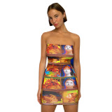Women's Print Tube Top Design One Shoulder Dress
