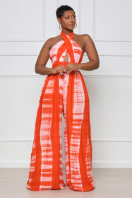 High Waist Zip Casual Slim Fit Sleeveless Sling Print Jumpsuit