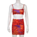 Women's personalized print camisole bag hip skirt suit two-piece set
