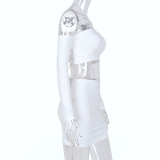 Chest Wrap Tie Long Sleeve Two Piece Sexy Skirt